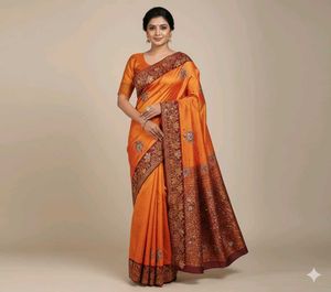 Orange  and maroon Embroidered Saree