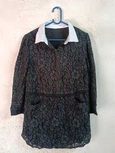 Trendy Ladies Fashion Lace Mini-Dress Black