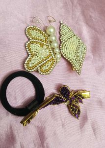 Butterfly Hair Tie And Three Clips Combo