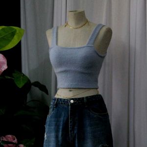 Blue Fuzzy Cropped Tank
