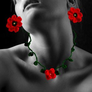 Handmade Crochet Poppy Jewelry Set