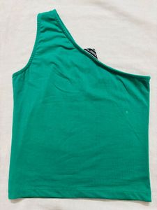 Green One-Shoulder Graphic Tank
