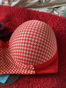 Red &amp; White Checkered Bra 32 B Lightly Padded