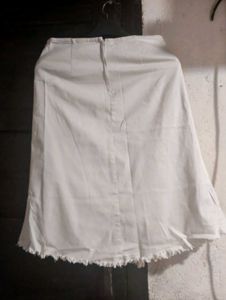 Cream Fringed Asymmetrical Skirt