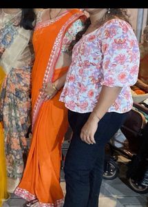 Georgette Orange Saree