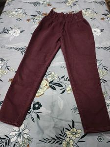 Burgundy Paperbag Waist Pants