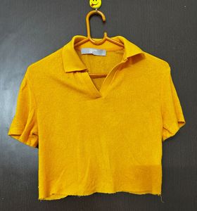 Mustard Ribbed Crop Top