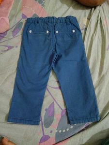 Blue Cotton Blend Pants