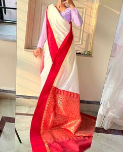 Red And White Silk Saree