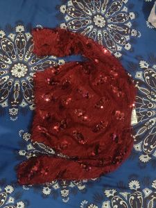 Red Sequin Long Sleeve Top