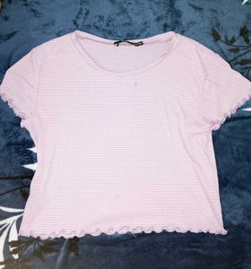Striped Ruffle Trim T-Shirt