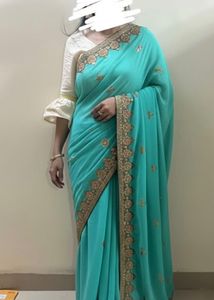 Elegant Aqua Embellished Saree