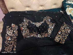 Elegant Black Embroidered Saree
