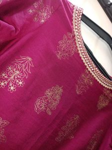 Burgundy &amp; Gold Leaf Print Kurti