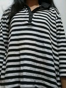 2 black n white striped oversized polo tshirt