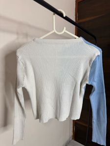 Two-Tone Ribbed Cardigan