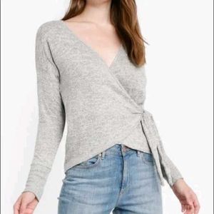 Gray Wrap-Front Long Sleeve Top