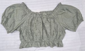 Sage Green Floral Eyelet Top
