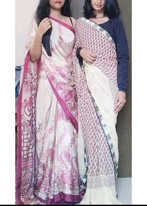 Beige Floral Printed Silky Saree😍🦄