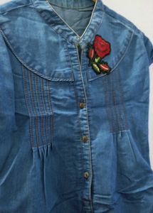 Denim Dress With Customized Rose Sticker 🤍