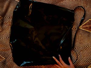 Black Solid Patent Leather Westside Tote Bag.