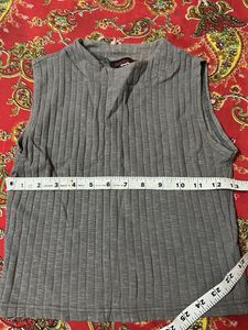 Gray Ribbed Sleeveless Top