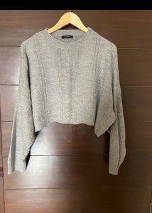 Grey Cropped Knit Sweater