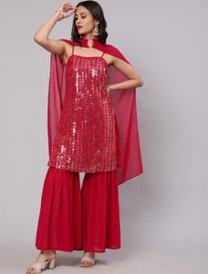 Red Sequin Sharara Set
