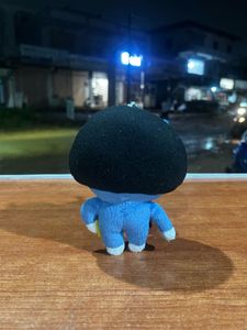 Cute Blue Cat Plush Keychain with Black Bob