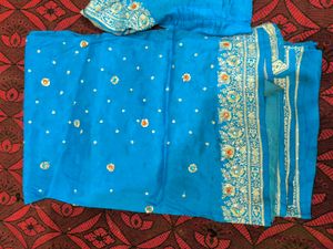 Teal Blue Saree with Blouse