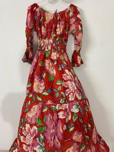 Floral Red Full Length Dress