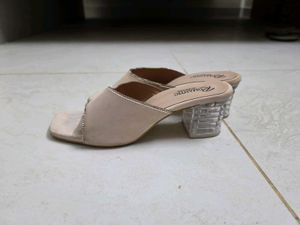 Nude Heels with Clear Block Glass Heel