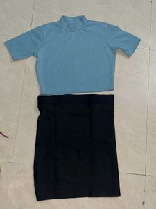 Cute Blue Top & Black Skirt Set