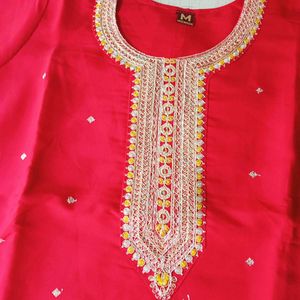 Red Embroidered Kurta