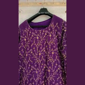 Elegant Purple Embroidered Trauser Suit