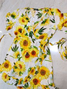 Sunflower Print Wrap Dress