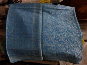 Resham Work Blue Saree ( Pure Chiffon)