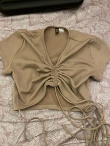 Cute Beige Tie-Front Top