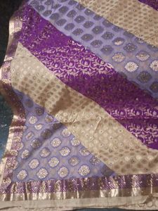 Purple & Beige Embellished Saree