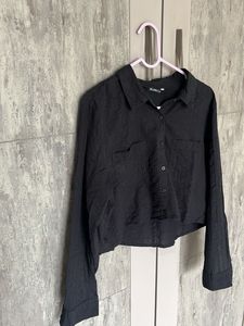 Black Cropped Button-Down Shirt
