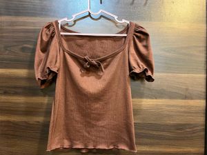 Brown Puff Sleeve Top
