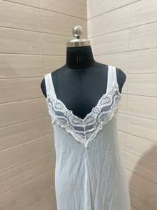 White Lace Trim Slip Dress