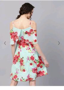 Sassafras Sea Green &amp; Red Floral Print A Line Dres