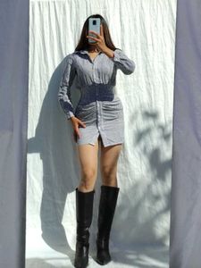 Striped Gathered Bodycon Shirt dress