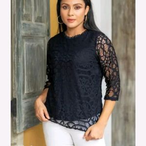 Women Black Top With Lace Work