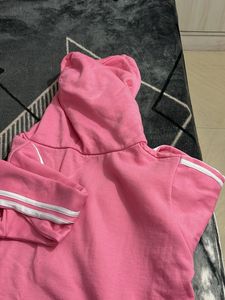 Pink fleece Hoodie with White Stripes