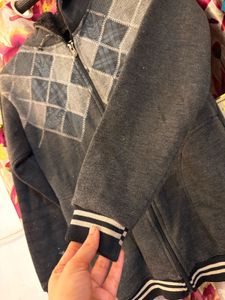 Gray Argyle Zip-Up Jacket