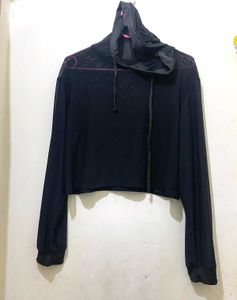 Black Cropped Hoodie Transparent And Stretchy
