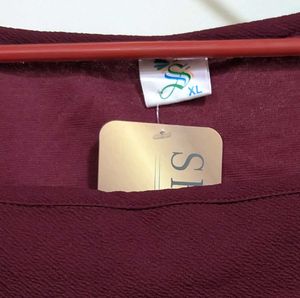 Burgundy Square Neck Long Sleeve Top