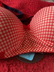 Red &amp; White Checkered Bra 32 B Lightly Padded